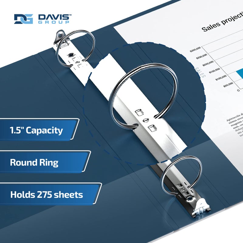 Davis Group Premium Economy 6-Pack 3-Ring Binders for School or Office, Round-Ring Binders, 1.5 Inch, Navy Blue - Image 2
